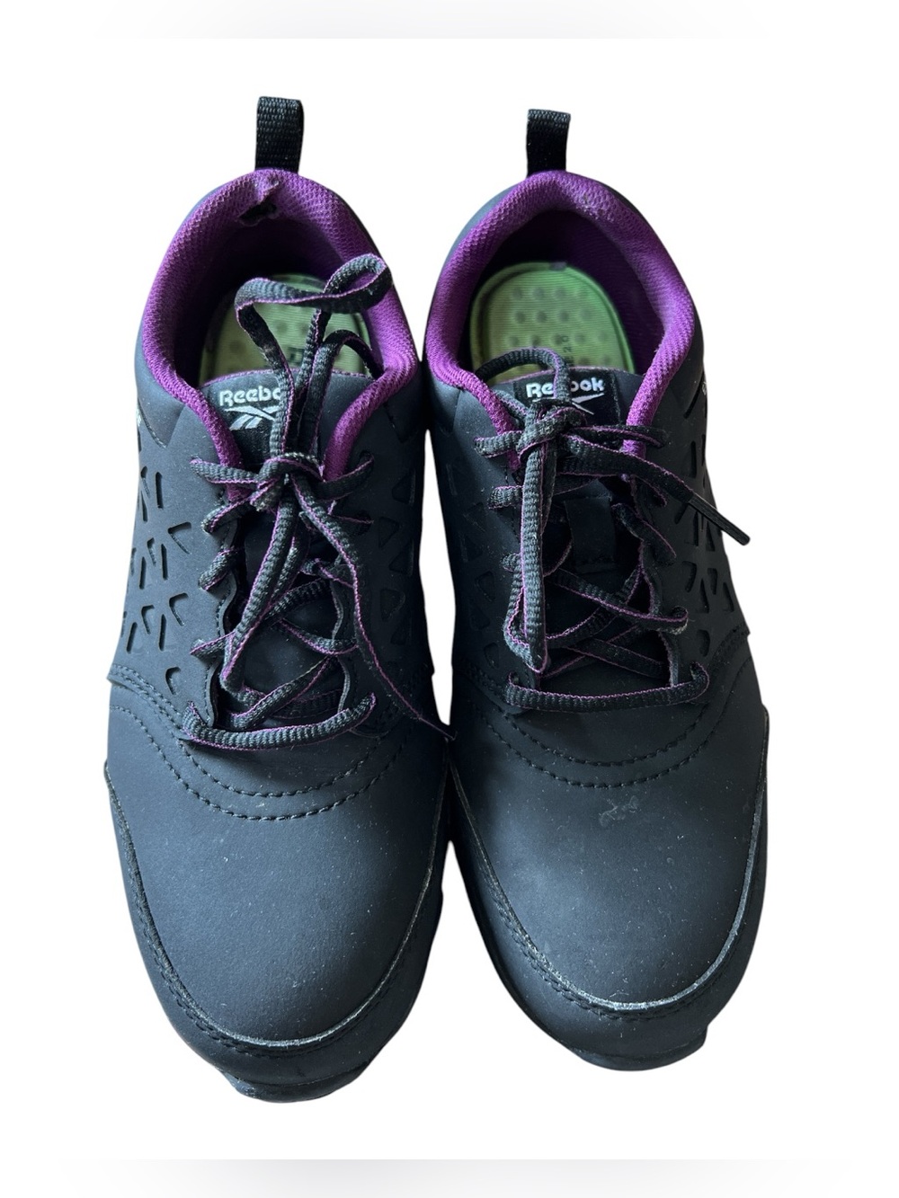 Reebok Women’s Black Steel Toe Work Safety Shoes with Purple Trim